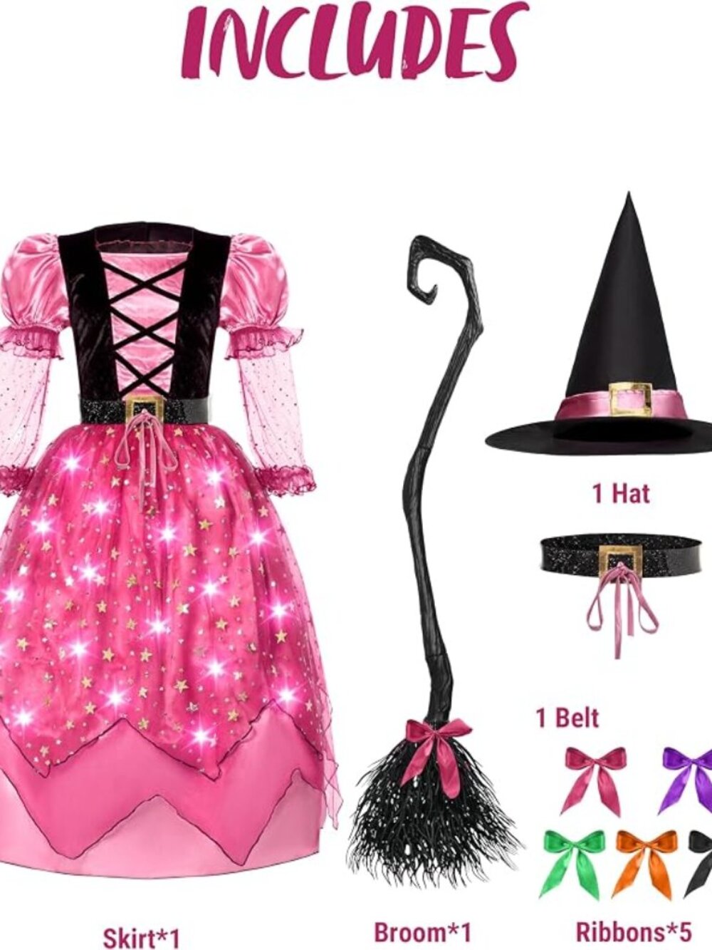 Girls Witch Costume Light Up Skirt